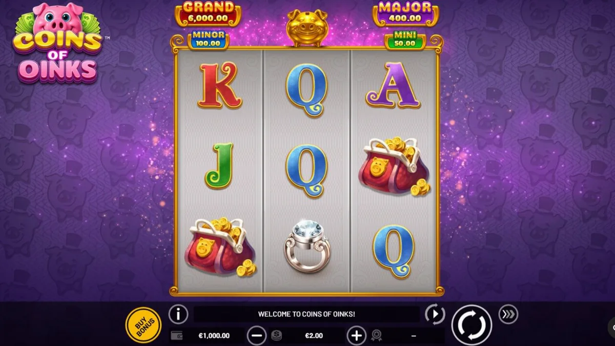 Coins of Oinks slot machine gameplay screen with golden pig theme