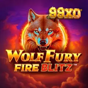 Tampilan visual slot Wolf Fury Fire Blitz dengan latar belakang senja dan simbol serigala